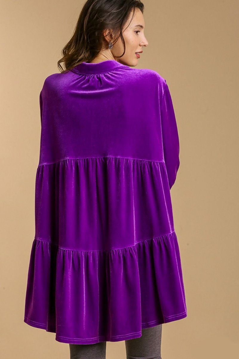 Umgee Full Size Button Down Tiered Back High Low Shirt - Love Salve